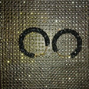 Sparkling Black and Gold Hoop Earrings